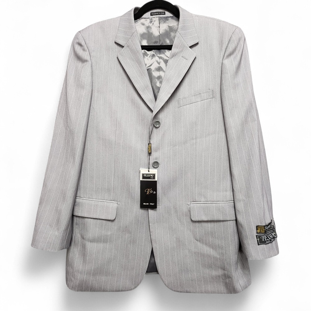Tessori Vomo Suit Jacket Mens 38R Silver‎ Pinstripe Super 150s Wool Blazer NEW
